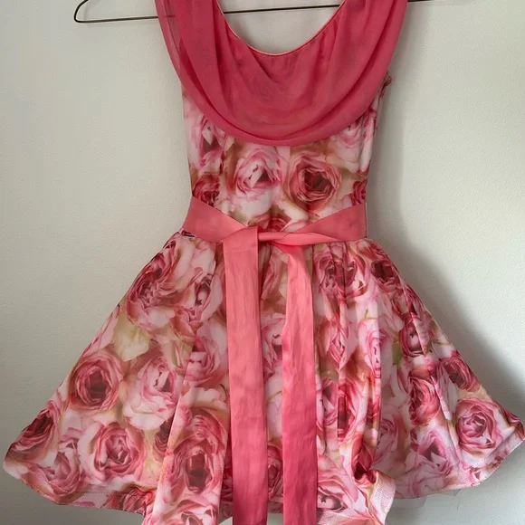 Floral dress with attached dance leotard underneath - Picture 2 of 7